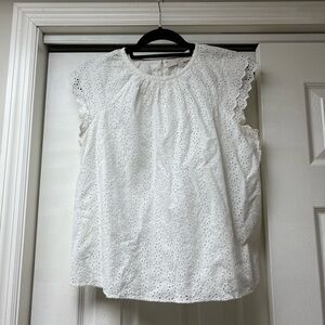 LOFT Scalloped White Eyelet Top